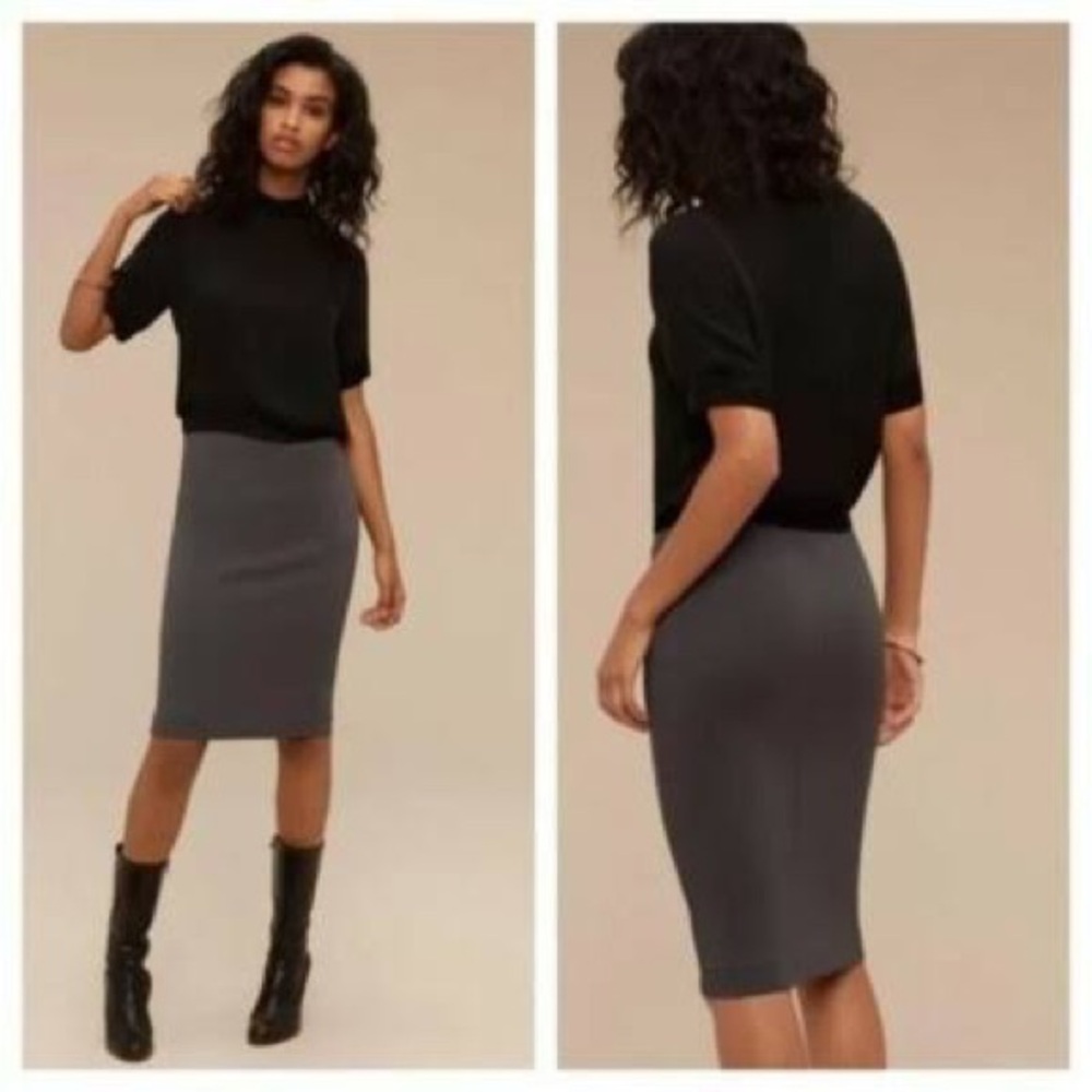 Aritzia Wilfred Lis Midi Pencil Skirt Soot Olive Green NWT Size XXS